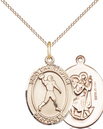 [8151GF/18GF] 14kt Gold Filled Saint Christopher Football Pendant on a 18 inch Gold Filled Light Curb chain