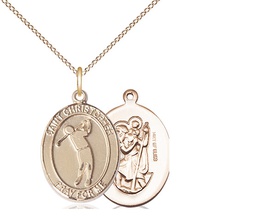 [8152GF/18GF] 14kt Gold Filled Saint Christopher Golf Pendant on a 18 inch Gold Filled Light Curb chain