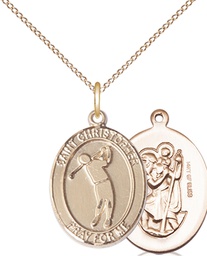 [8152GF/18GF] 14kt Gold Filled Saint Christopher Golf Pendant on a 18 inch Gold Filled Light Curb chain