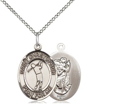 [8152SS/18SS] Sterling Silver Saint Christopher Golf Pendant on a 18 inch Sterling Silver Light Curb chain