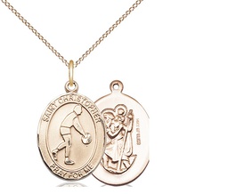 [8153GF/18GF] 14kt Gold Filled Saint Christopher Basketball Pendant on a 18 inch Gold Filled Light Curb chain