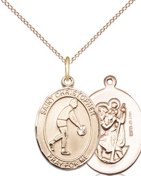 [8153GF/18GF] 14kt Gold Filled Saint Christopher Basketball Pendant on a 18 inch Gold Filled Light Curb chain