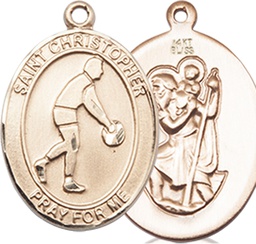 [8153KT] 14kt Gold Saint Christopher Basketball Medal