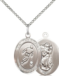 [8154SS/18SS] Sterling Silver Saint Christopher Soccer Pendant on a 18 inch Sterling Silver Light Curb chain