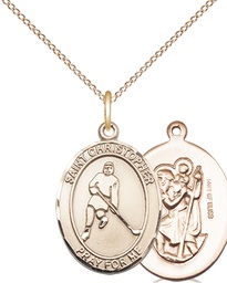 [8155GF/18GF] 14kt Gold Filled Saint Christopher Ice Hockey Pendant on a 18 inch Gold Filled Light Curb chain