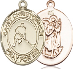 [8155KT] 14kt Gold Saint Christopher Ice Hockey Medal