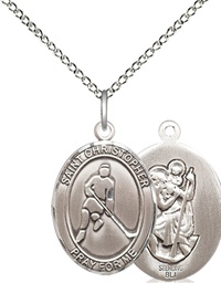 [8155SS/18SS] Sterling Silver Saint Christopher Ice Hockey Pendant on a 18 inch Sterling Silver Light Curb chain