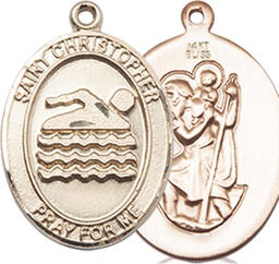 [8157KT] 14kt Gold Saint Christopher Swimming Medal