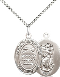 [8157SS/18SS] Sterling Silver Saint Christopher Swimming Pendant on a 18 inch Sterling Silver Light Curb chain