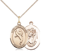 [8158GF/18GF] 14kt Gold Filled Saint Christopher Martial Arts Pendant on a 18 inch Gold Filled Light Curb chain