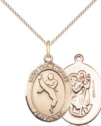 [8158GF/18GF] 14kt Gold Filled Saint Christopher Martial Arts Pendant on a 18 inch Gold Filled Light Curb chain