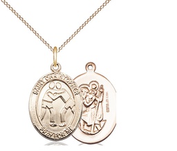 [8159GF/18GF] 14kt Gold Filled Saint Christopher Wrestling Pendant on a 18 inch Gold Filled Light Curb chain