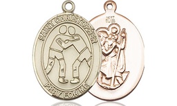 [8159KT] 14kt Gold Saint Christopher Wrestling Medal