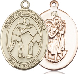 [8159KT] 14kt Gold Saint Christopher Wrestling Medal