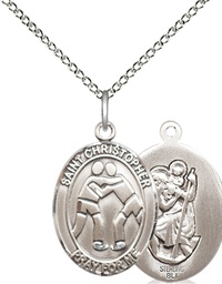 [8159SS/18SS] Sterling Silver Saint Christopher Wrestling Pendant on a 18 inch Sterling Silver Light Curb chain