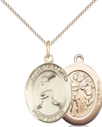 [8160GF/18GF] 14kt Gold Filled Saint Sebastian Baseball Pendant on a 18 inch Gold Filled Light Curb chain