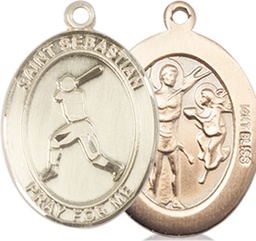 [8160KT] 14kt Gold Saint Sebastian Baseball Medal