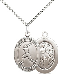 [8160SS/18SS] Sterling Silver Saint Sebastian Baseball Pendant on a 18 inch Sterling Silver Light Curb chain