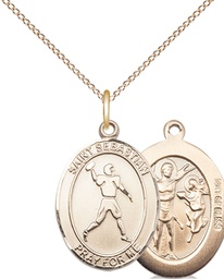 [8161GF/18GF] 14kt Gold Filled Saint Sebastian Football Pendant on a 18 inch Gold Filled Light Curb chain