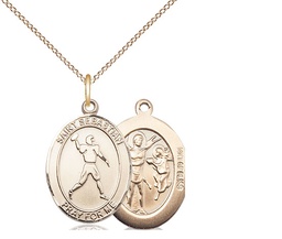 [8161GF/18GF] 14kt Gold Filled Saint Sebastian Football Pendant on a 18 inch Gold Filled Light Curb chain