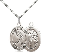 [8161SS/18SS] Sterling Silver Saint Sebastian Football Pendant on a 18 inch Sterling Silver Light Curb chain