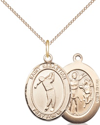 [8162GF/18GF] 14kt Gold Filled Saint Sebastian Golf Pendant on a 18 inch Gold Filled Light Curb chain