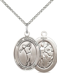 [8162SS/18SS] Sterling Silver Saint Sebastian Golf Pendant on a 18 inch Sterling Silver Light Curb chain