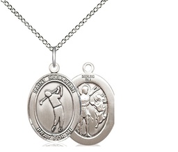 [8162SS/18SS] Sterling Silver Saint Sebastian Golf Pendant on a 18 inch Sterling Silver Light Curb chain