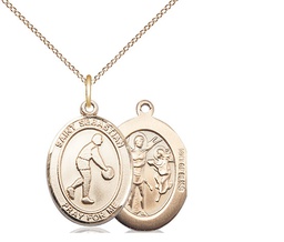 [8163GF/18GF] 14kt Gold Filled Saint Sebastian Basketball Pendant on a 18 inch Gold Filled Light Curb chain