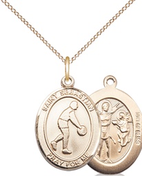 [8163GF/18GF] 14kt Gold Filled Saint Sebastian Basketball Pendant on a 18 inch Gold Filled Light Curb chain