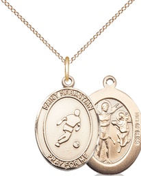 [8164GF/18GF] 14kt Gold Filled Saint Sebastian Soccer Pendant on a 18 inch Gold Filled Light Curb chain