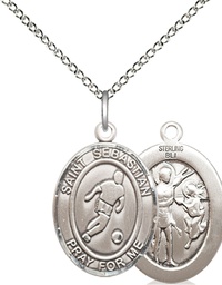 [8164SS/18SS] Sterling Silver Saint Sebastian Soccer Pendant on a 18 inch Sterling Silver Light Curb chain