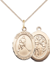 [8165GF/18GF] 14kt Gold Filled Saint Sebastian Ice Hockey Pendant on a 18 inch Gold Filled Light Curb chain