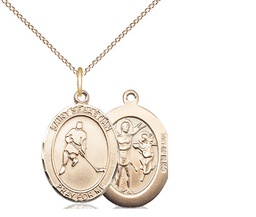 [8165GF/18GF] 14kt Gold Filled Saint Sebastian Ice Hockey Pendant on a 18 inch Gold Filled Light Curb chain