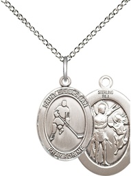 [8165SS/18SS] Sterling Silver Saint Sebastian Ice Hockey Pendant on a 18 inch Sterling Silver Light Curb chain