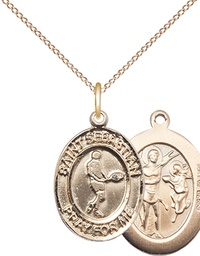 [8166GF/18GF] 14kt Gold Filled Saint Sebastian Tennis Pendant on a 18 inch Gold Filled Light Curb chain