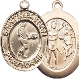 [8166KT] 14kt Gold Saint Sebastian Tennis Medal