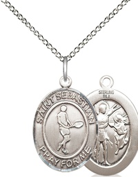 [8166SS/18SS] Sterling Silver Saint Sebastian Tennis Pendant on a 18 inch Sterling Silver Light Curb chain