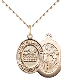 [8167GF/18GF] 14kt Gold Filled Saint Sebastian Swimming Pendant on a 18 inch Gold Filled Light Curb chain