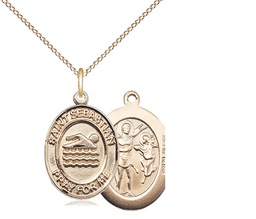 [8167GF/18GF] 14kt Gold Filled Saint Sebastian Swimming Pendant on a 18 inch Gold Filled Light Curb chain