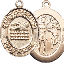 [8167KT] 14kt Gold Saint Sebastian Swimming Medal