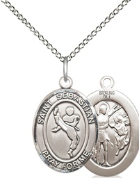 [8168SS/18SS] Sterling Silver Saint Sebastian Martial Arts Pendant on a 18 inch Sterling Silver Light Curb chain