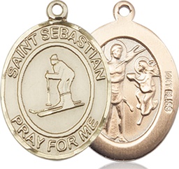 [8169KT] 14kt Gold Saint Sebastian Skiing Medal