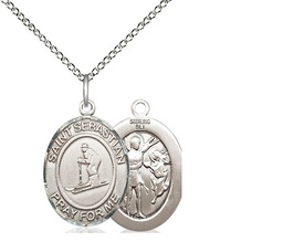 [8169SS/18SS] Sterling Silver Saint Sebastian Skiing Pendant on a 18 inch Sterling Silver Light Curb chain