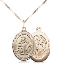 [8171GF/18GF] 14kt Gold Filled Saint Sebastian Wrestling Pendant on a 18 inch Gold Filled Light Curb chain