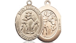 [8171KT] 14kt Gold Saint Sebastian Wrestling Medal