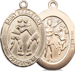 [8171KT] 14kt Gold Saint Sebastian Wrestling Medal
