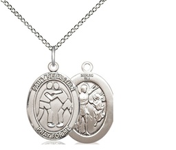 [8171SS/18SS] Sterling Silver Saint Sebastian Wrestling Pendant on a 18 inch Sterling Silver Light Curb chain