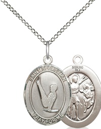 [8172SS/18SS] Sterling Silver Saint Sebastian Gymnastics Pendant on a 18 inch Sterling Silver Light Curb chain