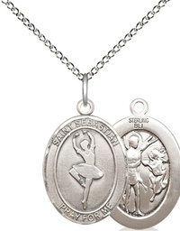 [8173SS/18SS] Sterling Silver Saint Sebastian Dance Pendant on a 18 inch Sterling Silver Light Curb chain